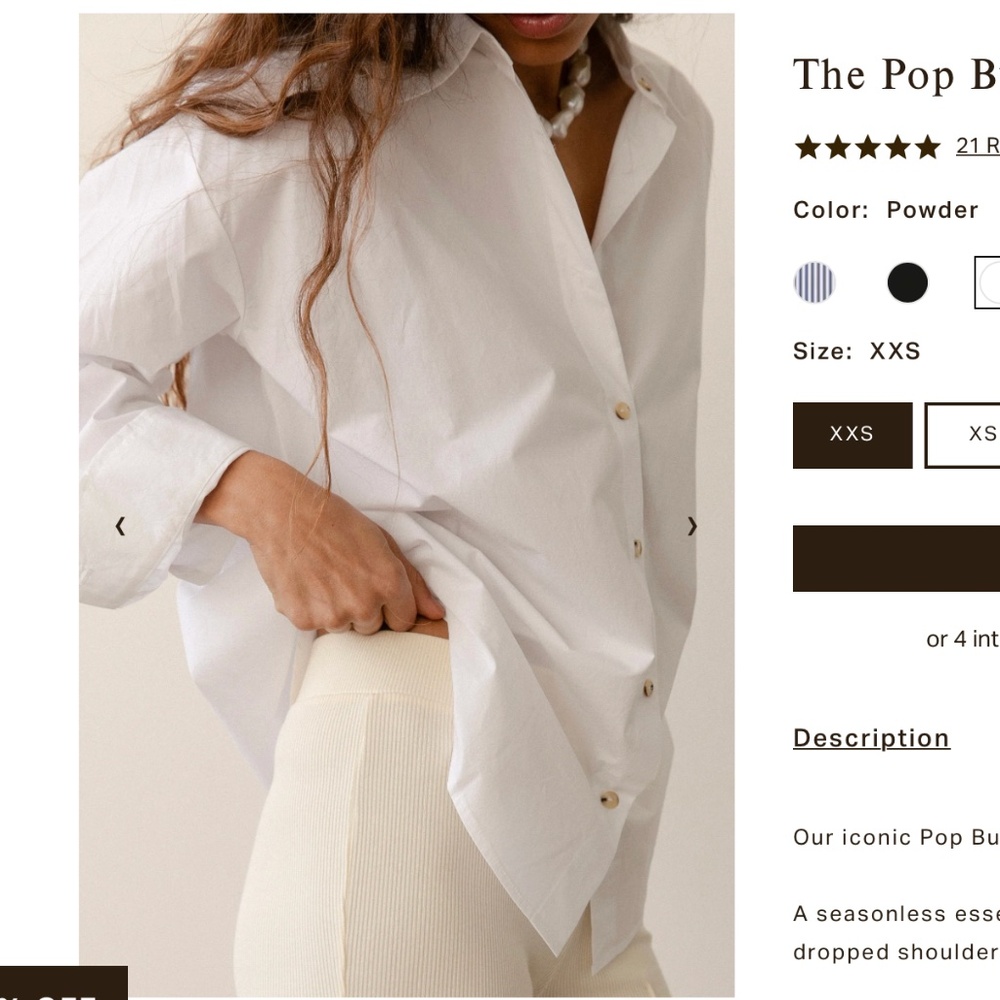DONNI The Pop Button Down Powder (M) - White NWOT